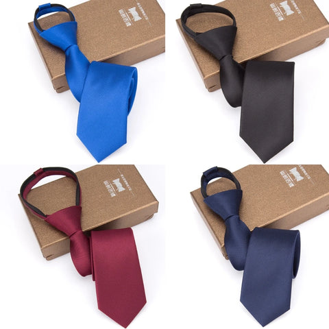 Men Necktie Zipper Lazy Tie Fashion Solid 6cm Ties Business for Man Gravatas Handkerchief Bowtie Mens Wedding Shirt Accessories