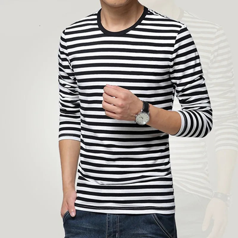 Navy style long-sleeve shirt men T-shirt o-neck stripe t shirt