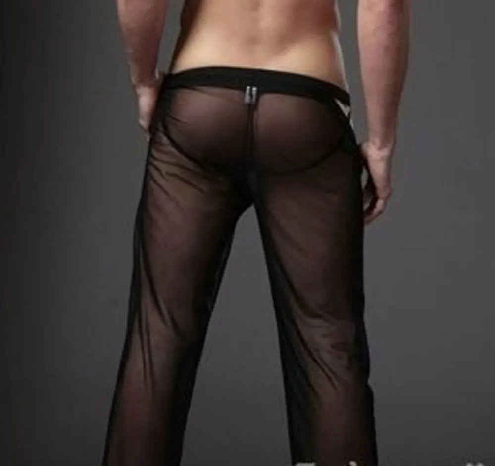 Sexy Men Transparent Loose Mesh Sheer Lounge Pants