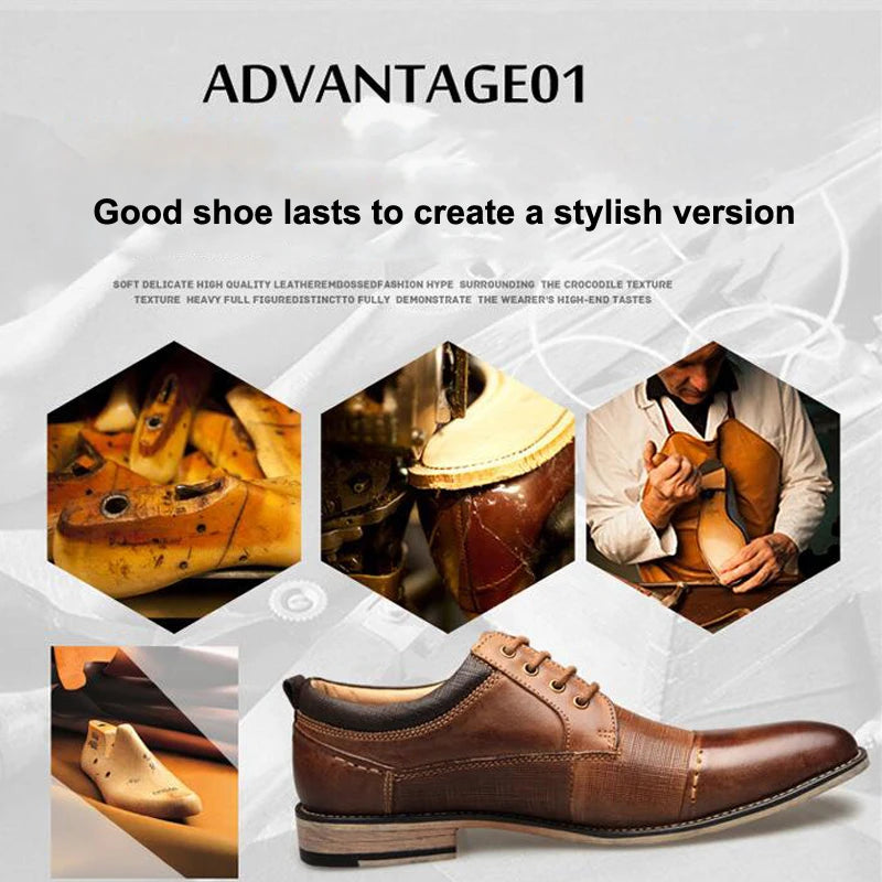 ZFTL New Man Dress shoes Big size Cow Leather Men's Business shoes Lace-up Men formal shoes fashion male Handmade shoes Brown 01