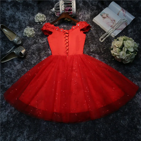 LYG-A5#Bridesmaid Dresses Drill Lace Up Red And White Short Wedding Party Prom Dress Wholesale Bride Marry Girls Graduation