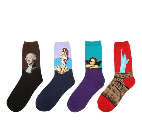 Autumn winter Retro Oil Painting Series Men Socks