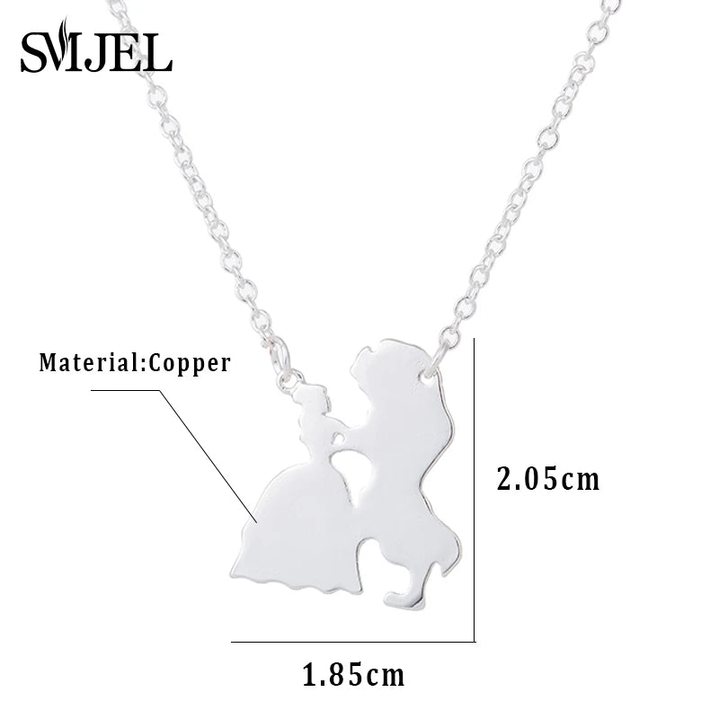 2024 New Movie Jewelry Beauty and the Beast Necklace for Women Prince Princess Pendant Necklaces Lover Accessories Gifts