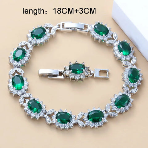 925 Silver Bridal Necklace And Earrings Jewelry Sets For Women Fashion Wedding Green Zircon Charm Bracelet Ring