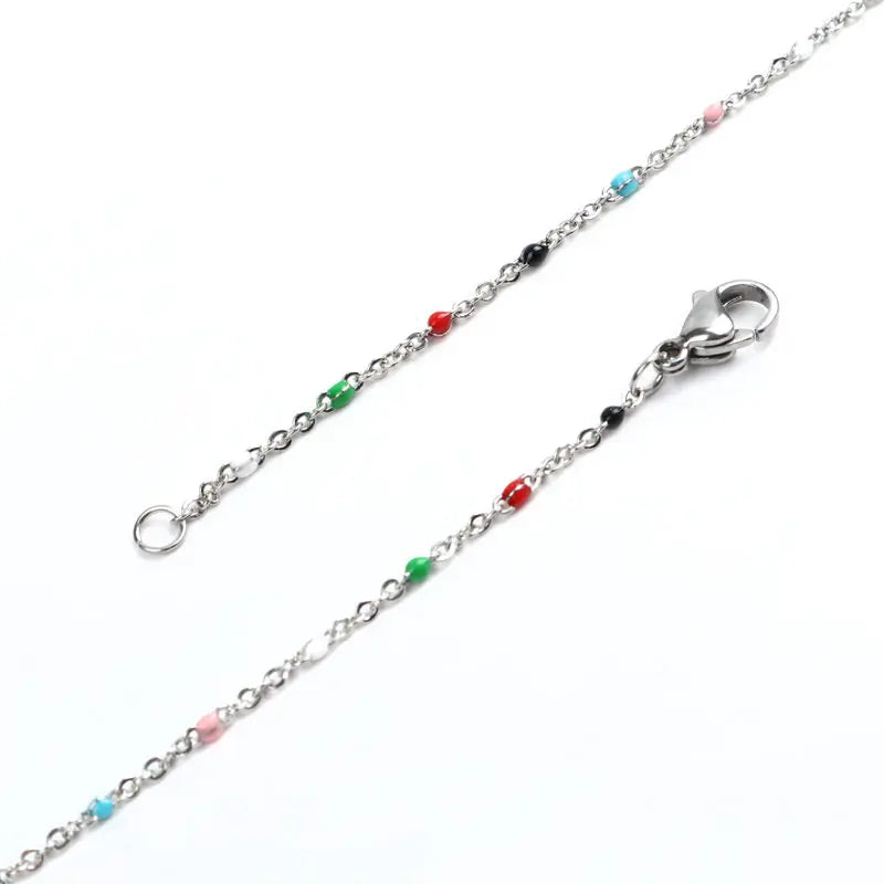 Necklace Silver Color Enamel Link Cable