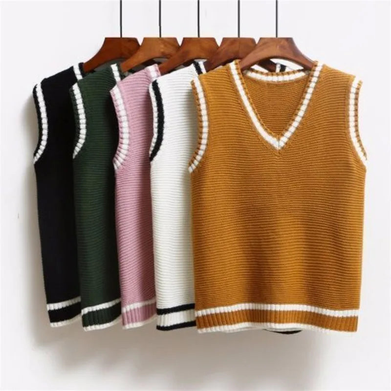 Korean Style Fashion Women Sleeveless Sweater Vest 2024