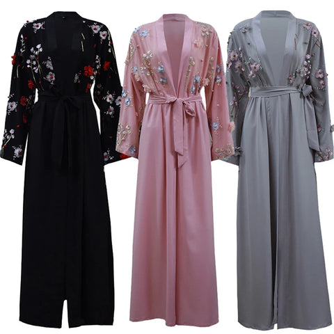 Abaya Dubai Kaftan Arabic Muslim Dress Women Cardigan Hijabs Ramadan Eid Embroidery Floral Long Sleeve Arab Islamic Clothing