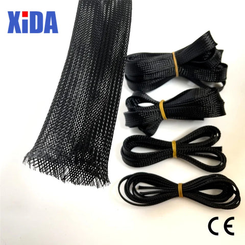 5/10M Black Insulated Braid Sleeving 2/4/6/8/10/12/15/20/25mm Tight PET Wire Cable Protection Expandable Cable Sleeve Wire Gland