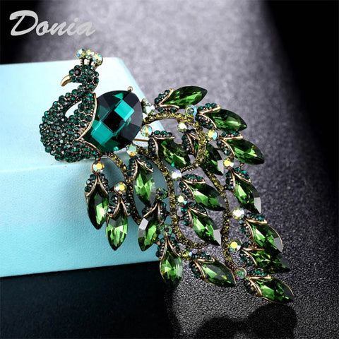 Donia jewelry Large Size Rhinestone Peacock Brooch Wedding Bridal Jewelry Female Pin Brooch Fashion Scarf Hat Accessories