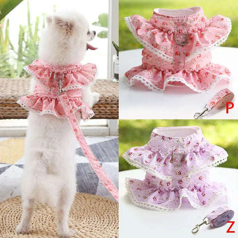 Dog Cat Harness Leash Set Adjustable Lace