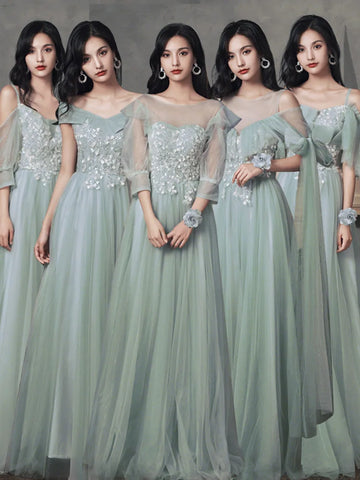 New sweat greydish green long lady girl women princess banquet bridesmaid performance dance ball dress gown free ship