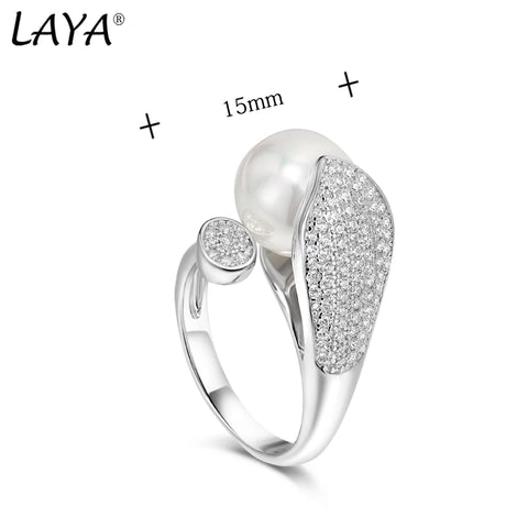 Laya Natural Freshwater Pearl Ring For Women Pure 925 Sterling Silver High Quality Clear Cube Zirconia Luxury Jewelry 2021 Trend