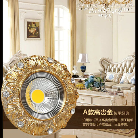 American Luxury Resin Gold Carved Pattern Led Downlight 3W 5W 110V 220V Indoor Ceilings Embedded Spotlight Hallway Kitchen Lamp