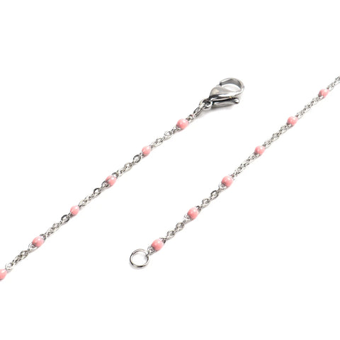 Necklace Silver Color Enamel Link Cable