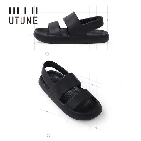 UTUNE Men's Sandals Summer Platform Shoes Women Beach Outside EVA Slippers Man Soft Thick Sole Non-slip Indoor Slides Cool Black