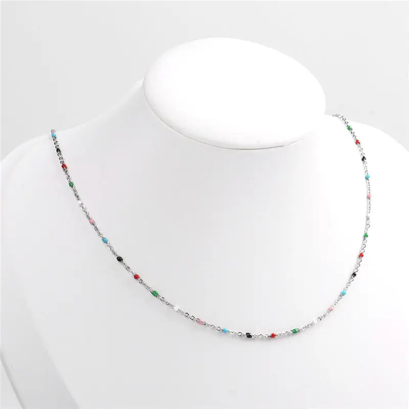 Necklace Silver Color Enamel Link Cable