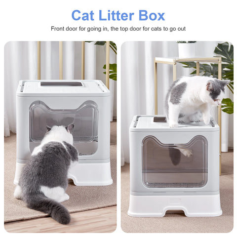 Cat Litter Box with Lid Foldable Large Kitty Litter Boxes