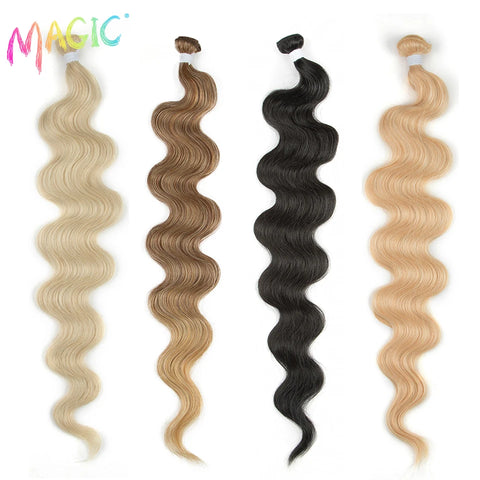 Magic Synthetic Hair 26 Inch Body Wave Hair Bundles 100G Ombre Blond Brown Weave Ponytail Hair Extensions Heat Resistant Hair