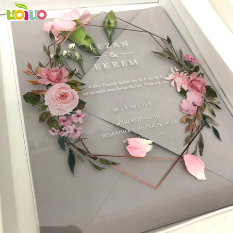 Free Shipping 10pcs Luxury High Class Romantic Acrylic Wedding Invitation Card Hot Sell,Flower Wedding Cards With Box