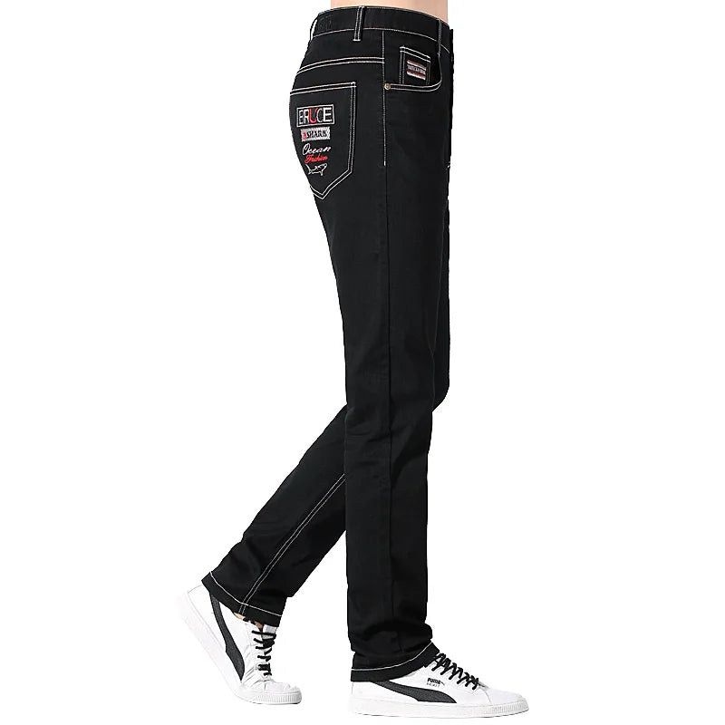 New Summer Men's Jeans Thin Loose Straight Leg Stretching Casual Fashion Classic Male Black  Jeans cowboy Big Size Bruce&Shark