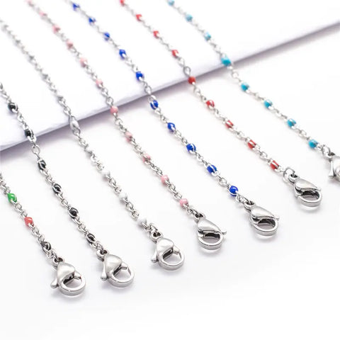 Necklace Silver Color Enamel Link Cable