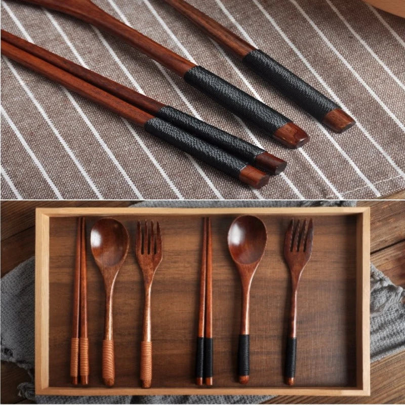 Portable Wood Tableware Wooden Cutlery Sets Travel Dinnerware Suit Environmental Gifts Fork spoon set Kitchen accessories