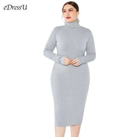 2021 Knit Dress Plus Size Women Autumn Winter Dress Turtleneck Sweater Dress High Quality Dark Blue Office Daily Dress LMT-8006