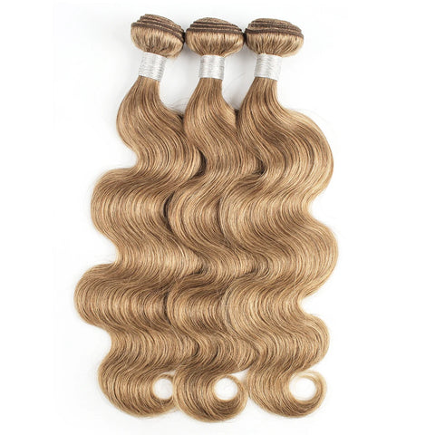 Kisshair #8 body wave medium brown hair bundles ash blonde 16 to 24 inch pre-colored remy Brazilian human hair extension