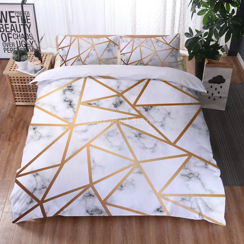 White Gold Marble Pattern Bedding Set