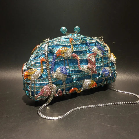 Women Crystal Stones Evening bags Blue Party Bags