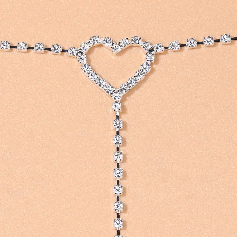 Stonefans Bohemian Crystal Heart Leg Chain Sexy Thigh Jewelry for Women Waist Belly Body Jewelry Rhinestone Leg Garter Chain