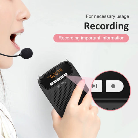 SHIDU 15W Portable Voice Amplifier Wired Microphone FM Radio AUX Audio Recording Bluetooth Speaker For Teachers Instructor S278