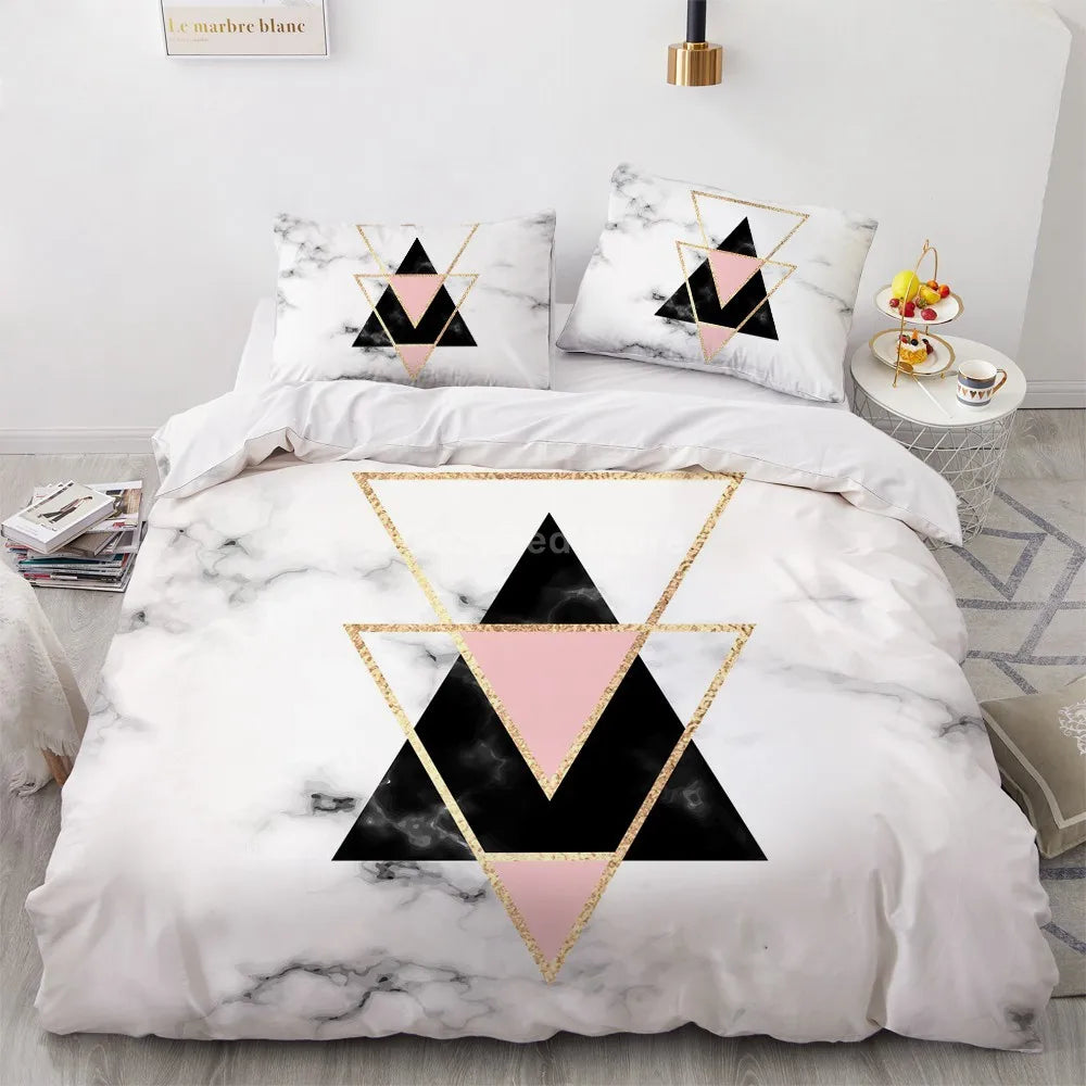 White Gold Marble Pattern Bedding Set