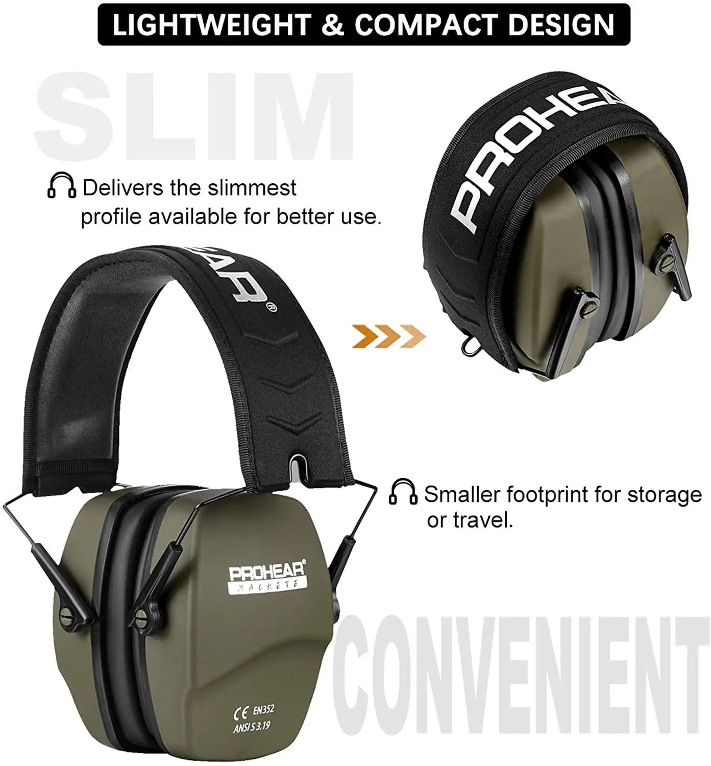 ZOHAN Shooting Ear Protection Safety Earmuffs Noise Reduction Slim Passive Hearing Protector for Huning NRR26dB