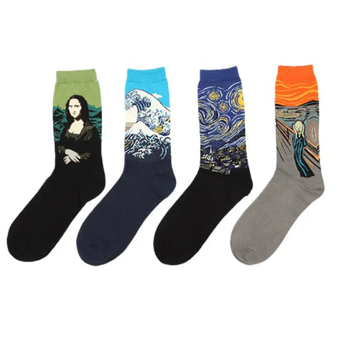 Autumn winter Retro Oil Painting Series Men Socks