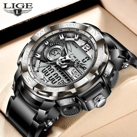 2023 LIGE Sport Men Quartz Digital Watch Creative Diving Watches Men Waterproof Alarm Watch Dual Display Clock Relogio Masculino