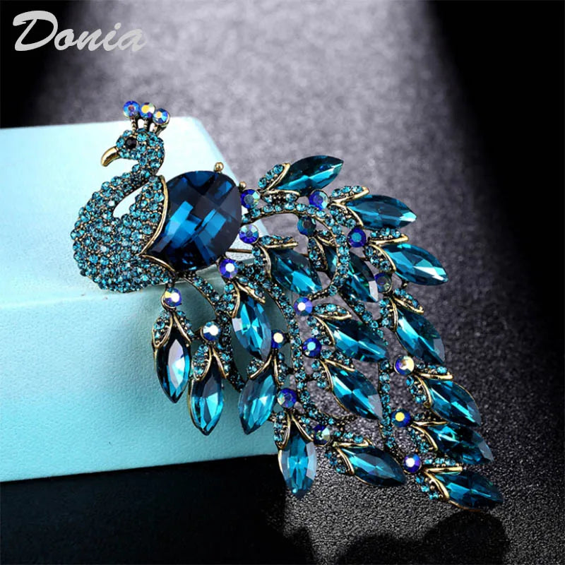 Donia jewelry Large Size Rhinestone Peacock Brooch Wedding Bridal Jewelry Female Pin Brooch Fashion Scarf Hat Accessories