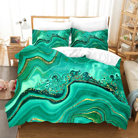 White Gold Marble Pattern Bedding Set