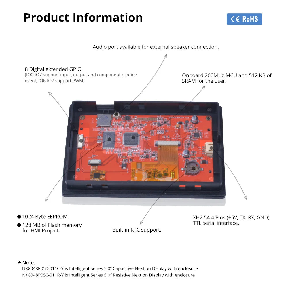 NEW Nextion 5.0 Inch LCD-TFT HMI Display Capacitive/Resistive Touch Panel Module RGB 65K Color Intelligent Series With Enclosure