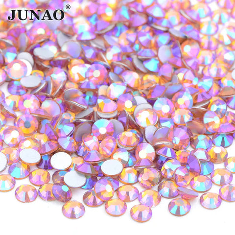 JUNAO 100Gross Bulk Packag SS6 SS10 SS12 SS16 SS20 SS30 AB Color Glass Rhinestones Non Hot Fix Flat Back Strass DIY Nail Stones