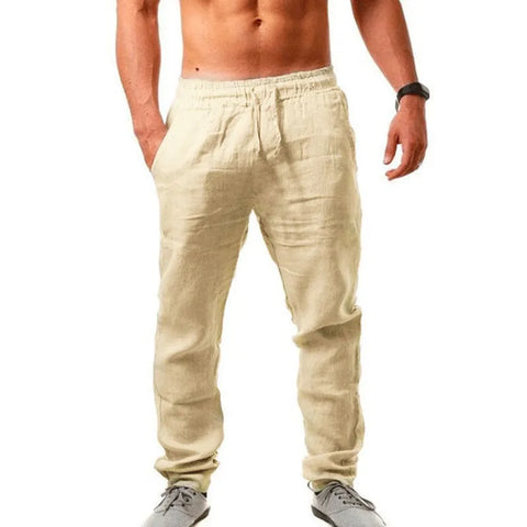 Male Casual Breathable Solid Color Linen Harem Pants