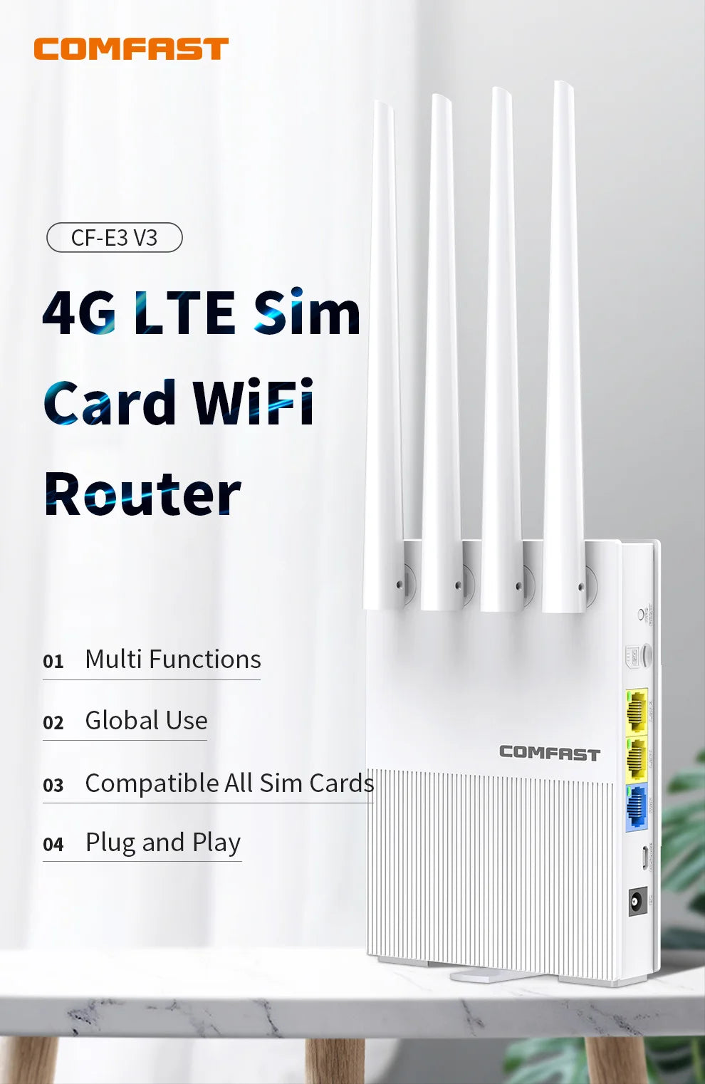 300Mbps 2.4GHz CAT4 LTE Wireless Wifi Router Outdoor 3G 4G SIM Card CPE Router 4 Antennas Industrial Wi-fi Cover DC Power 4G AP