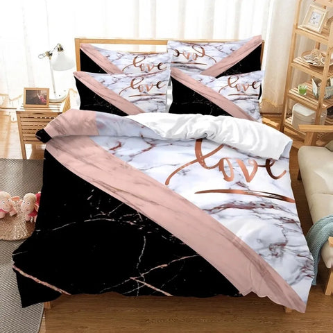 White Gold Marble Pattern Bedding Set