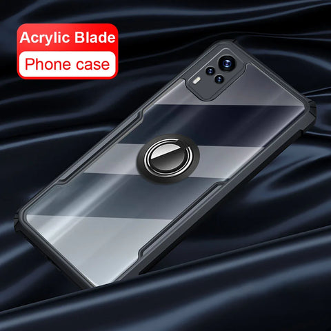 Transparent Acrylic Case For Vivo Y31 6.58" Shockproof Armor Cover For Vivo Y 31 31Y V2036, V2036_21 With Ring Stand Shell Coque