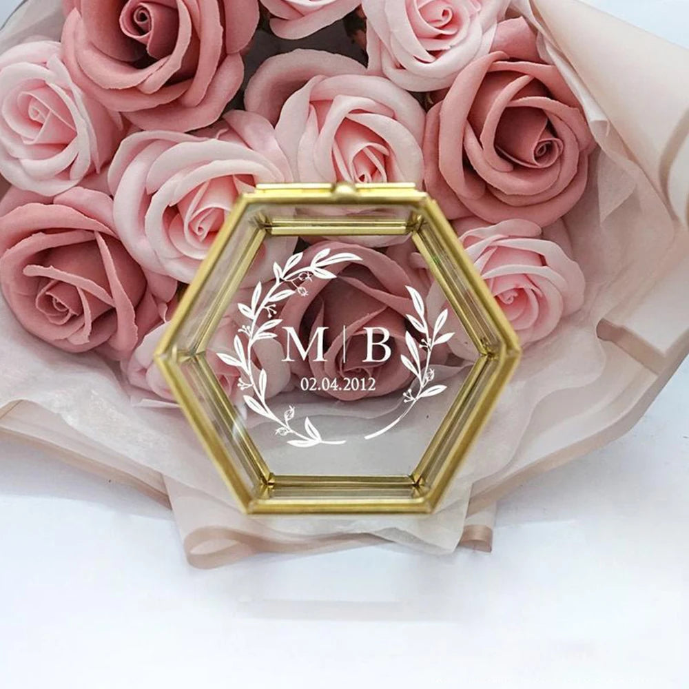 Personalized Custom Ring Box Geometric Permanent Wedding Gift Transparent Glass Jewelry Box Storage Box Wedding Decoration