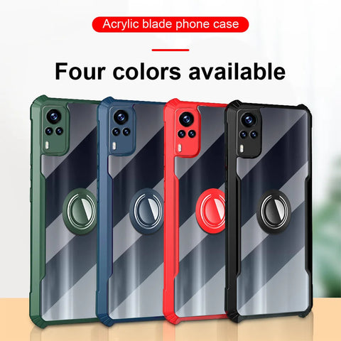 Transparent Acrylic Case For Vivo Y31 6.58" Shockproof Armor Cover For Vivo Y 31 31Y V2036, V2036_21 With Ring Stand Shell Coque