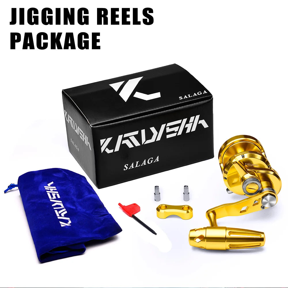 KATYUSHA Trolling Reel 5.7:1 CNC Machined Aluminum Jigging Reel 40LB Max Drag Saltwater Fishing Reel T-Bar Handle Left And Right