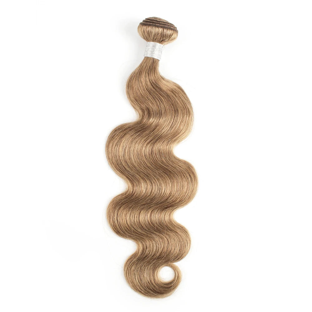 Kisshair #8 body wave medium brown hair bundles ash blonde 16 to 24 inch pre-colored remy Brazilian human hair extension