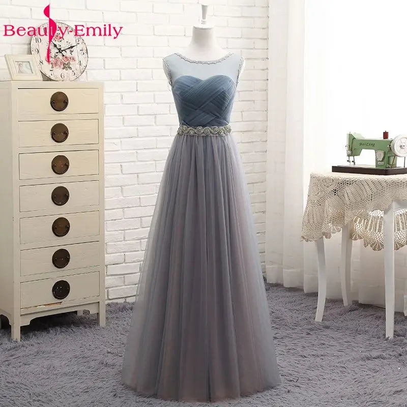 Beauty-Emily V Neck Bridesmaid Dresses Long for Wedding Elegant A Line Tulle Pink Party Gowns for Wedding Guests Prom Dress