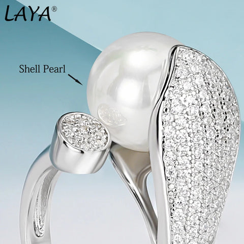 Laya Natural Freshwater Pearl Ring For Women Pure 925 Sterling Silver High Quality Clear Cube Zirconia Luxury Jewelry 2021 Trend